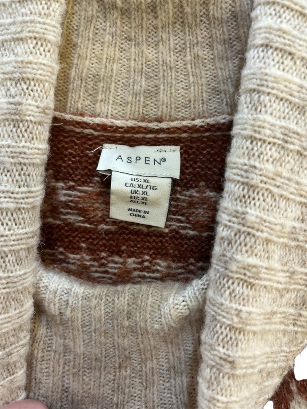 Turtleneck Fair Isle Sweater in Cream with Rust/Brown Yoke Print - Picture 2 of 3